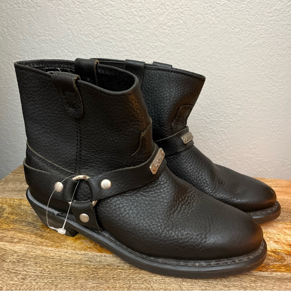 Womens Black Leather Motorcycle Riding Boots Size 7 Biker